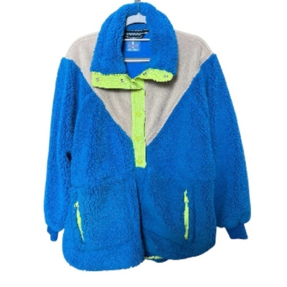 Free People jacket xs NEW Colorful Fleece Blue Green popover - Picture 2 of 4